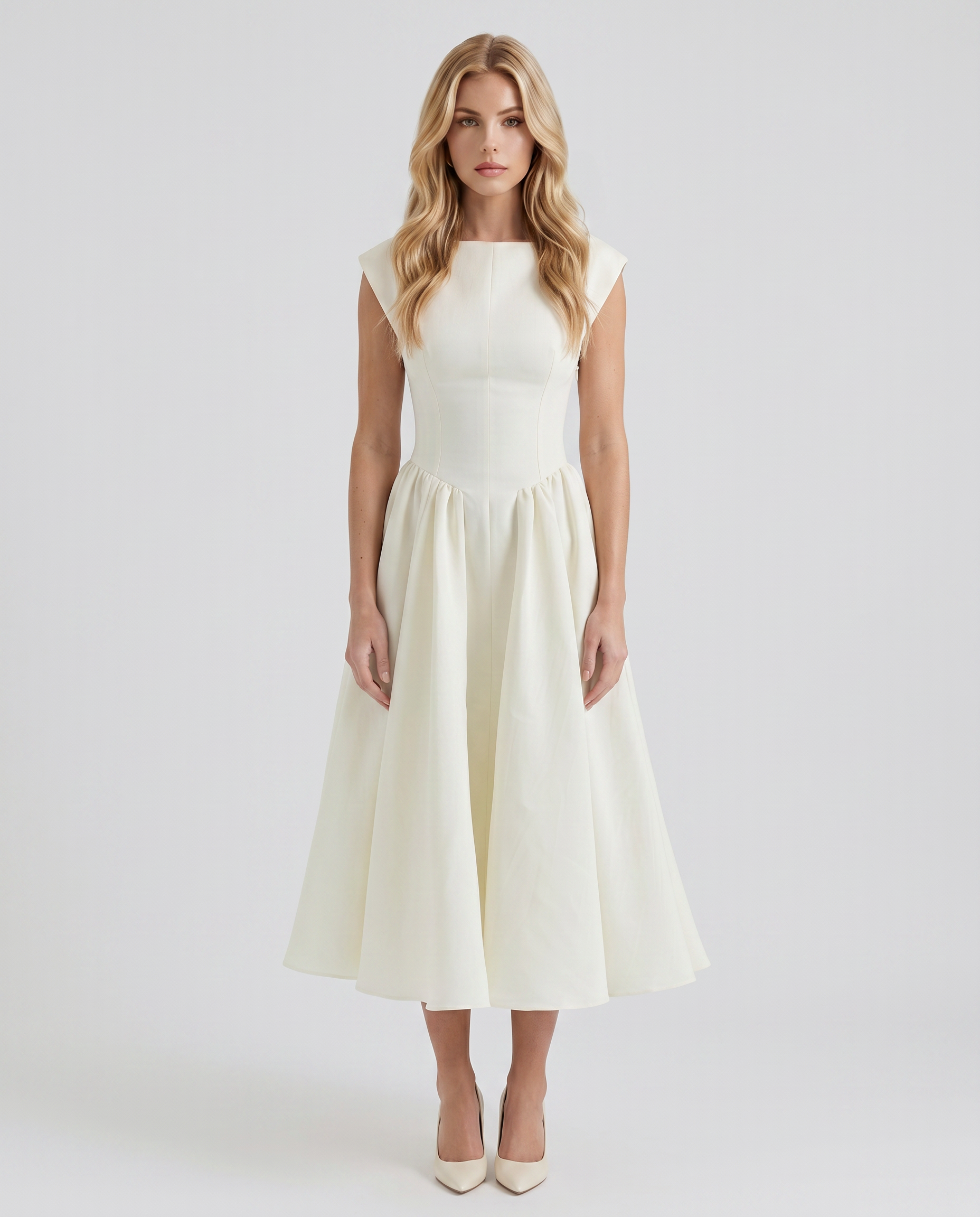 Anna Flare Midi Dress - White