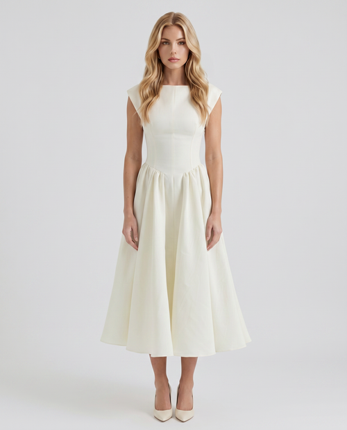 Anna Flare Midi Dress - White