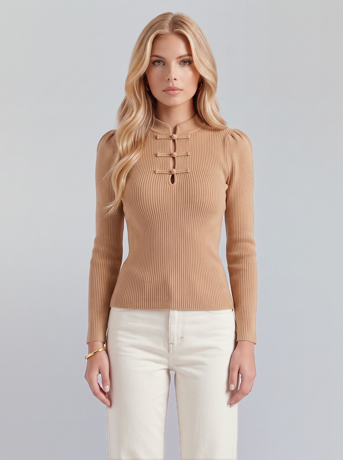 Annette Mandarin Top - Beige
