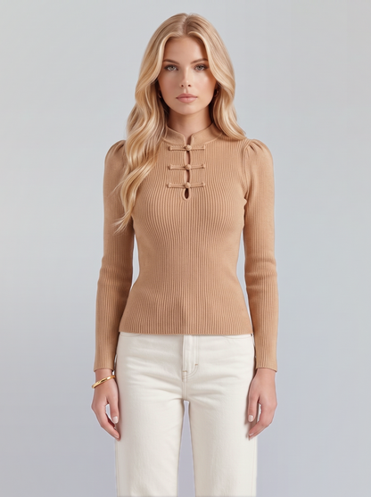 Annette Mandarin Top - Beige