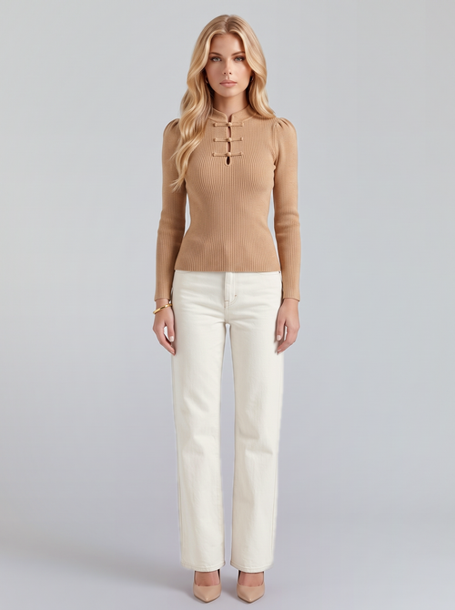 Annette Mandarin Top - Beige