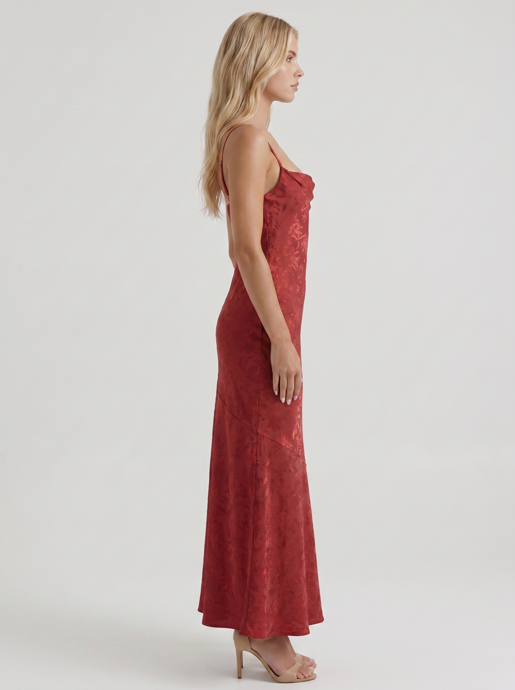 Aria Cowl Neck Textured Satin Bodycon Maxi Dress