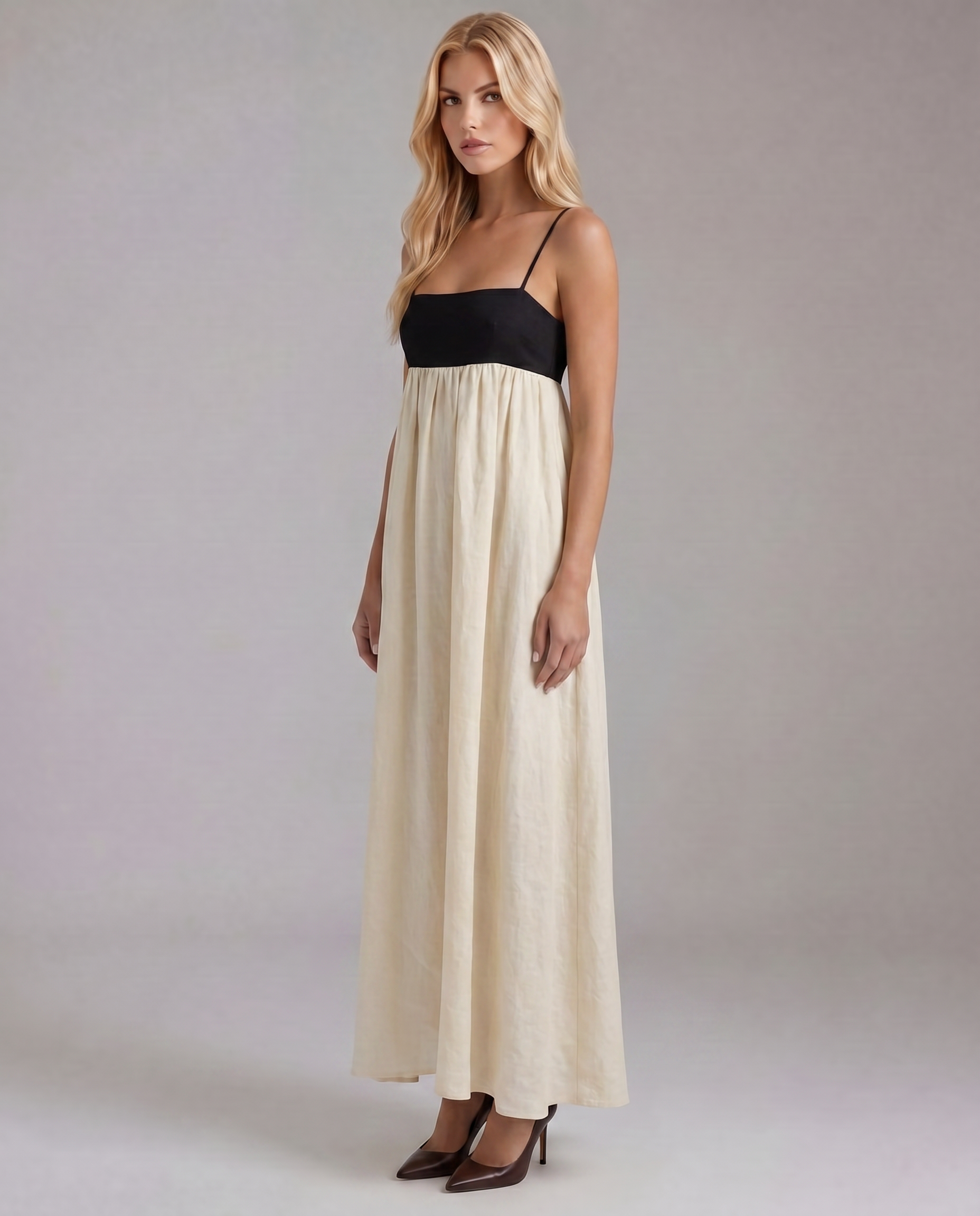 Aria Patchwork Slip Maxi Dress - Black & White
