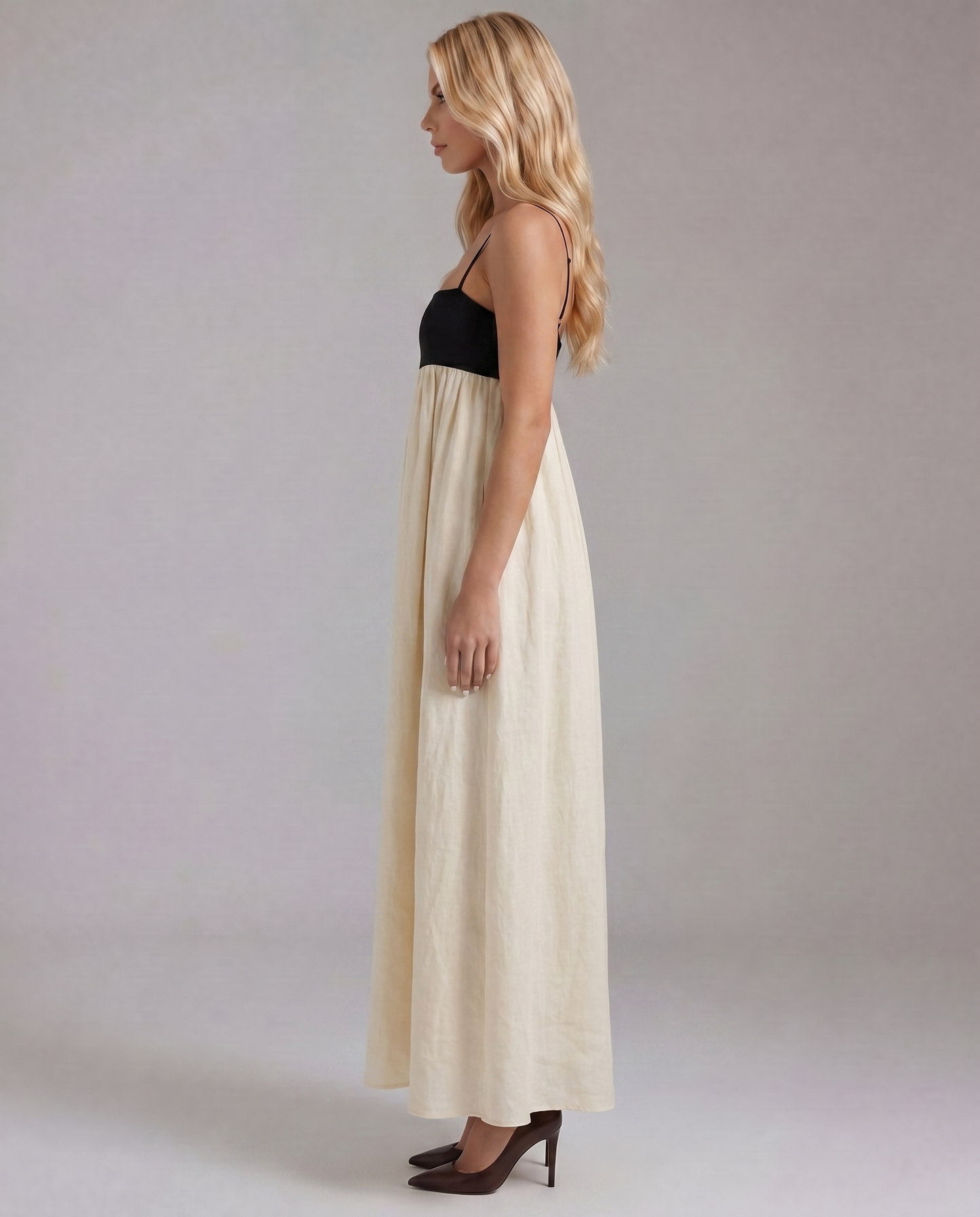 Aria Patchwork Slip Maxi Dress - Black & White