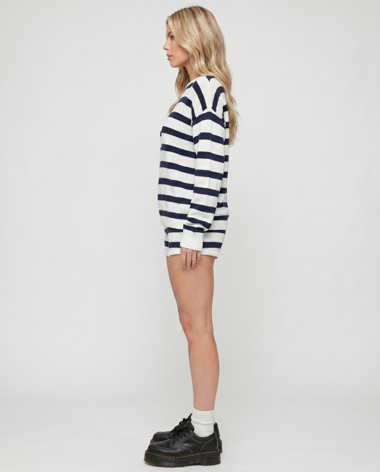 Ashley Striped Shorts Set - Navy