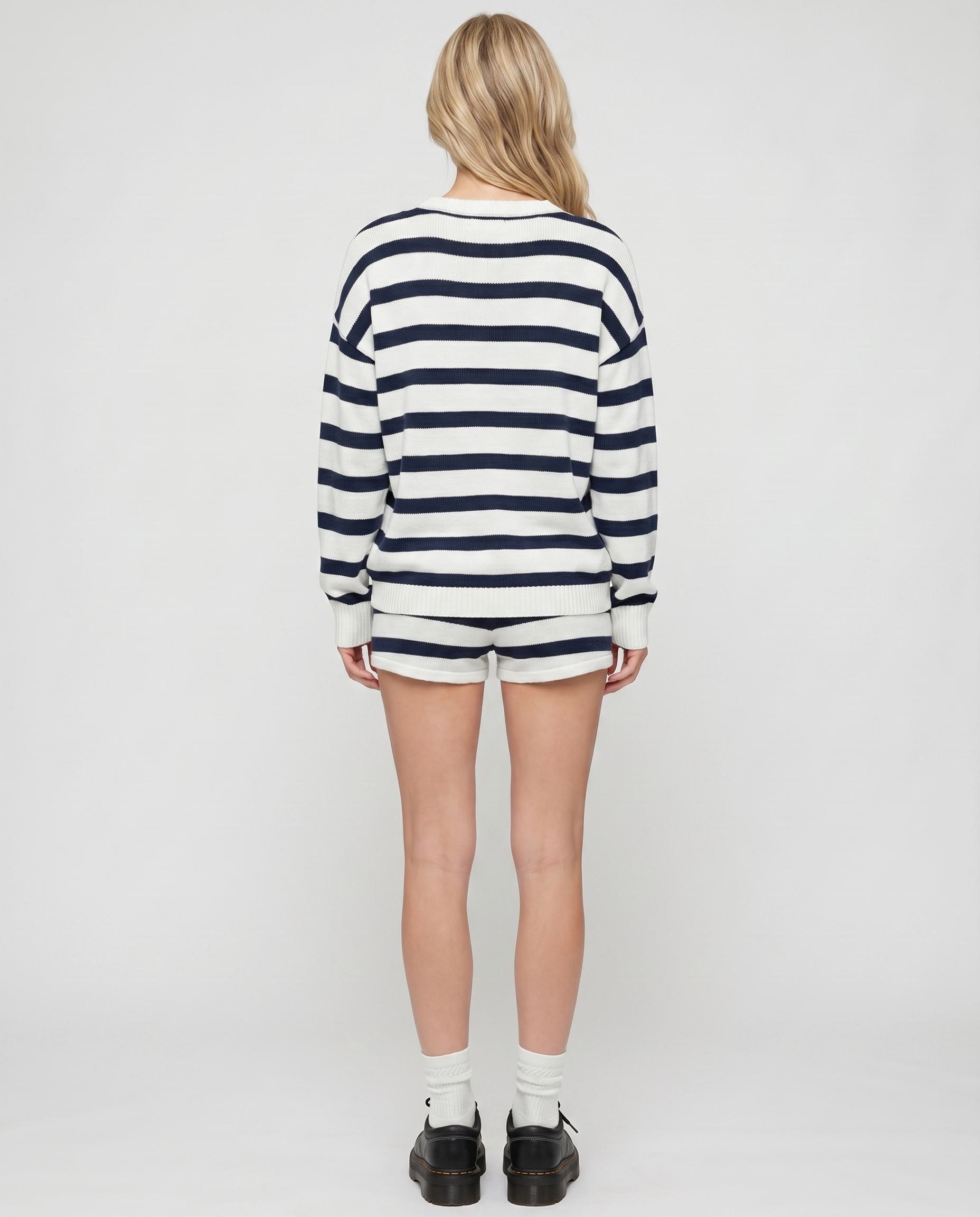 Ashley Striped Shorts Set - Navy