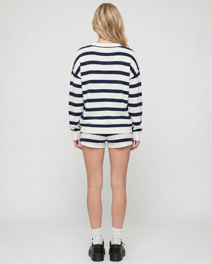 Ashley Striped Shorts Set - Navy