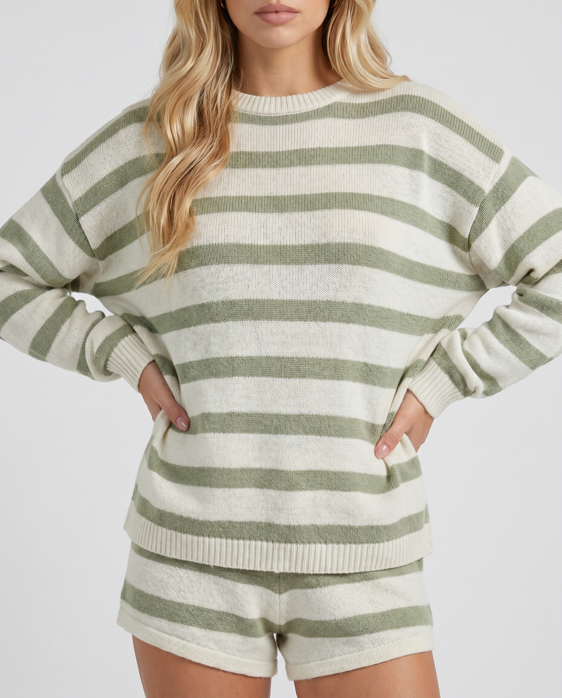 Ashley Striped Shorts Set - Olive