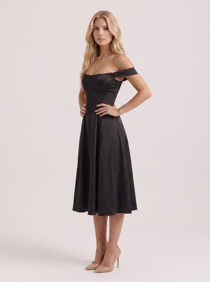 Astra Corset Midi Dress - Black