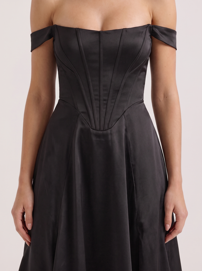 Astra Corset Midi Dress - Black