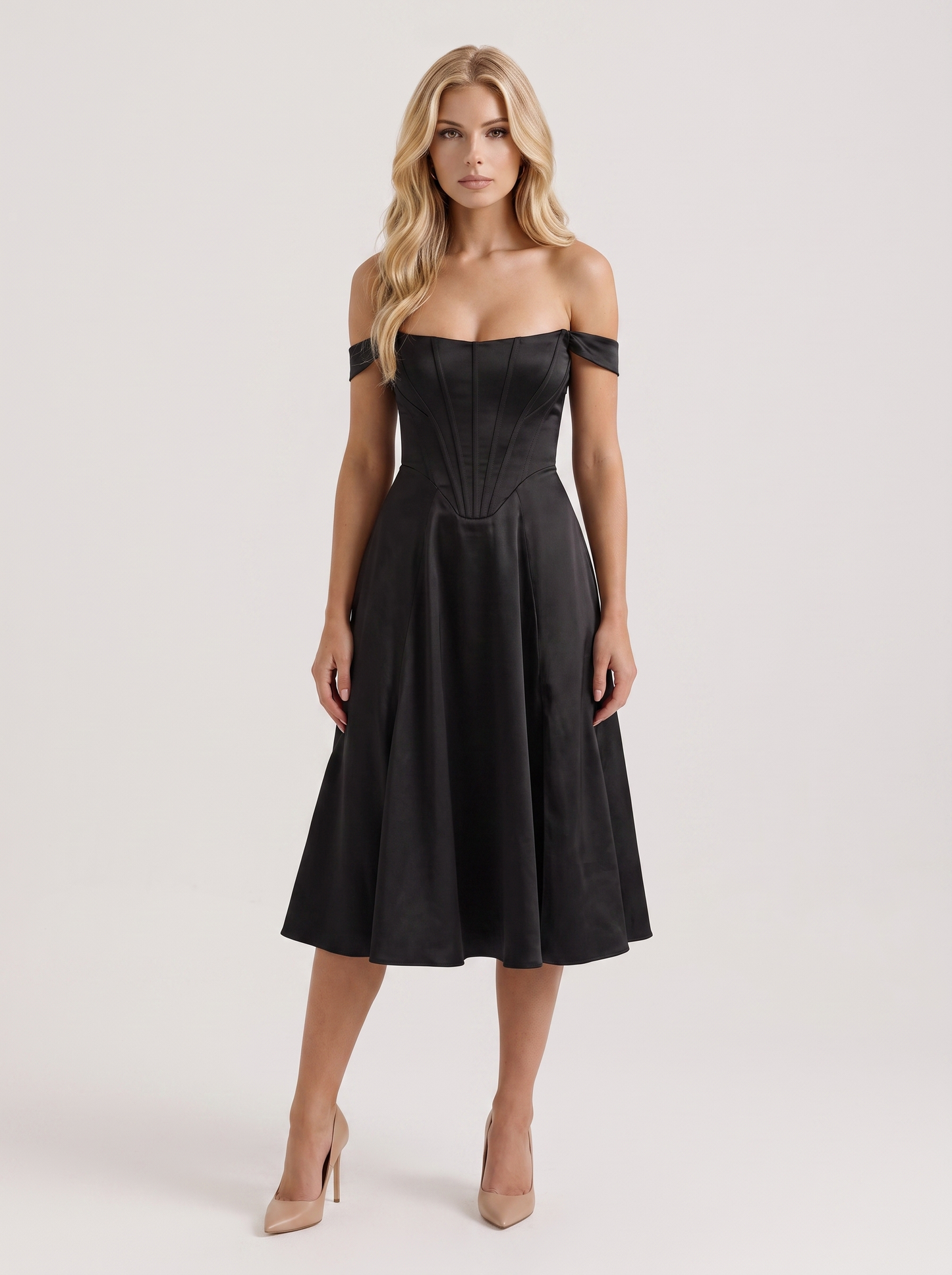 Astra Corset Midi Dress - Black