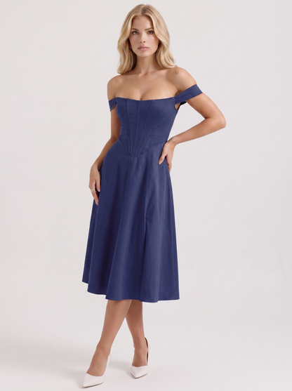 Astra Corset Midi Dress - Blue