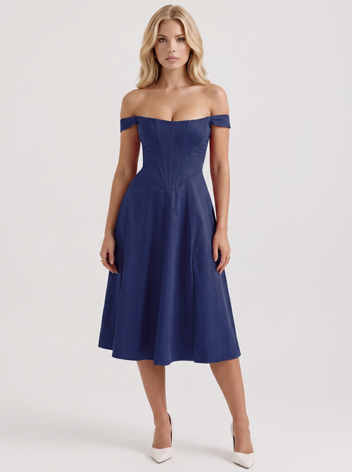 Astra Corset Midi Dress - Blue