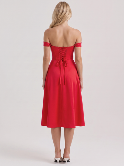 Astra Corset Midi Dress - Red