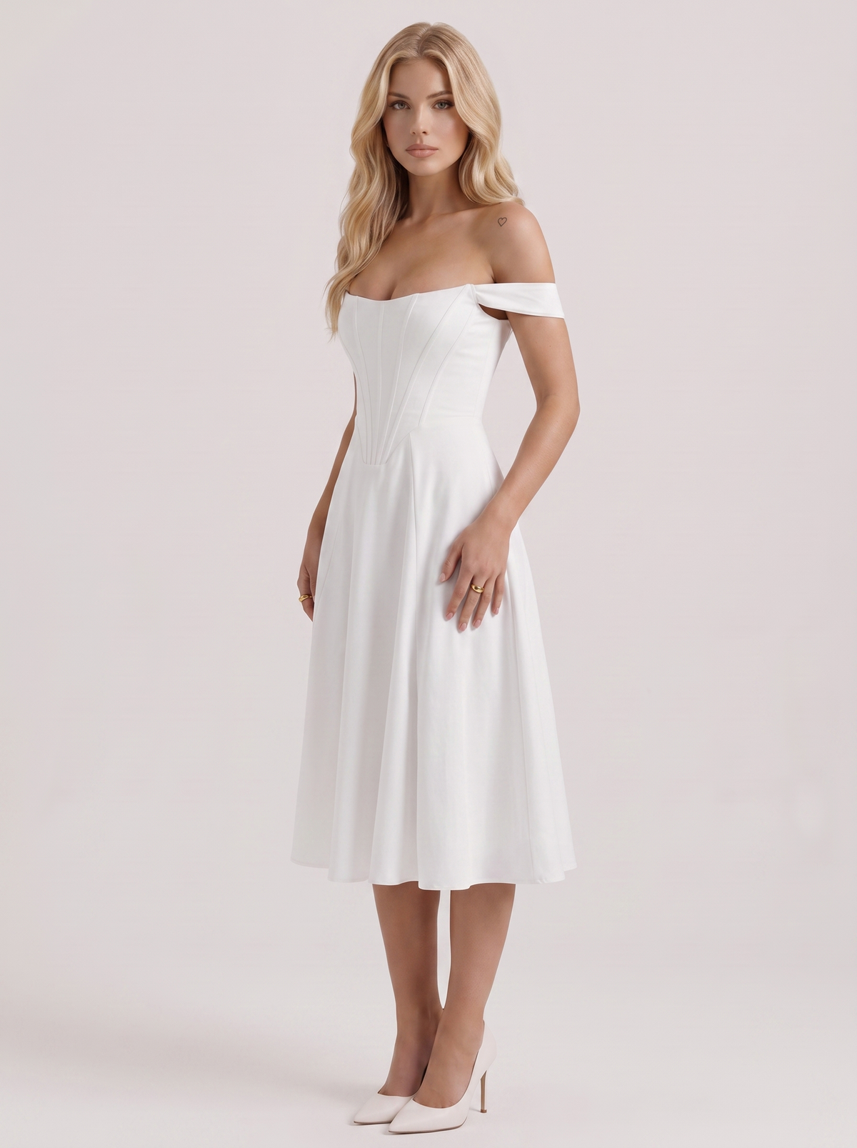 Astra Corset Midi Dress - White