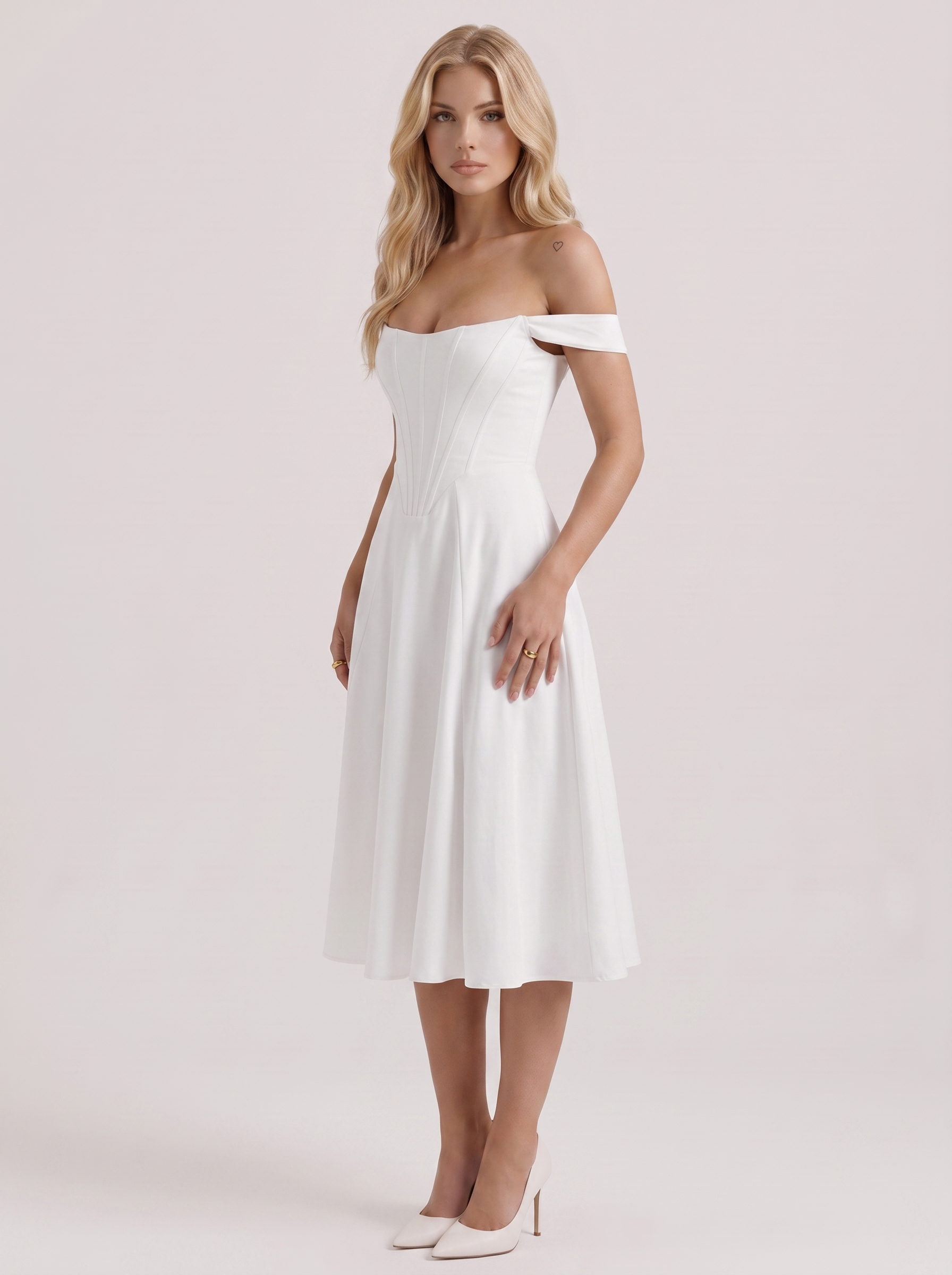 Astra Corset Midi Dress - White
