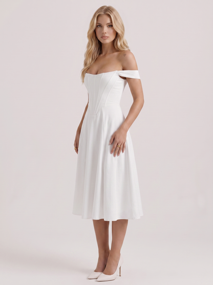 Astra Corset Midi Dress - White