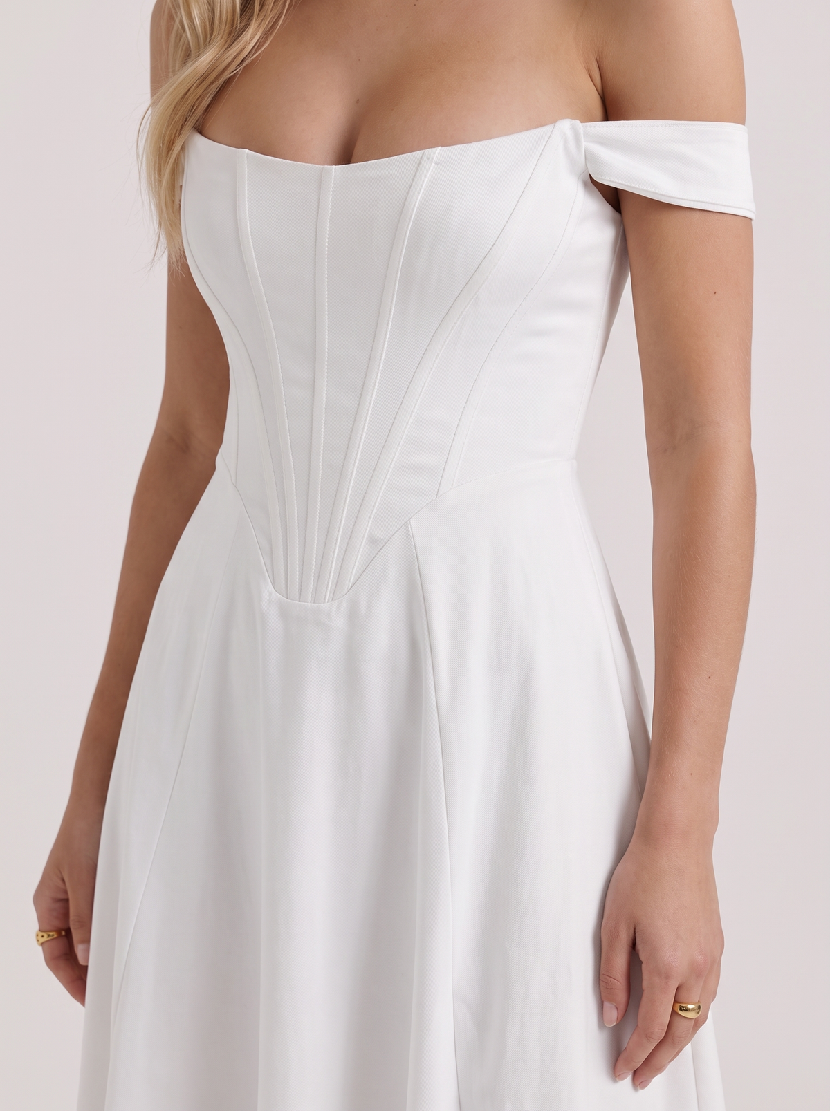 Astra Corset Midi Dress - White