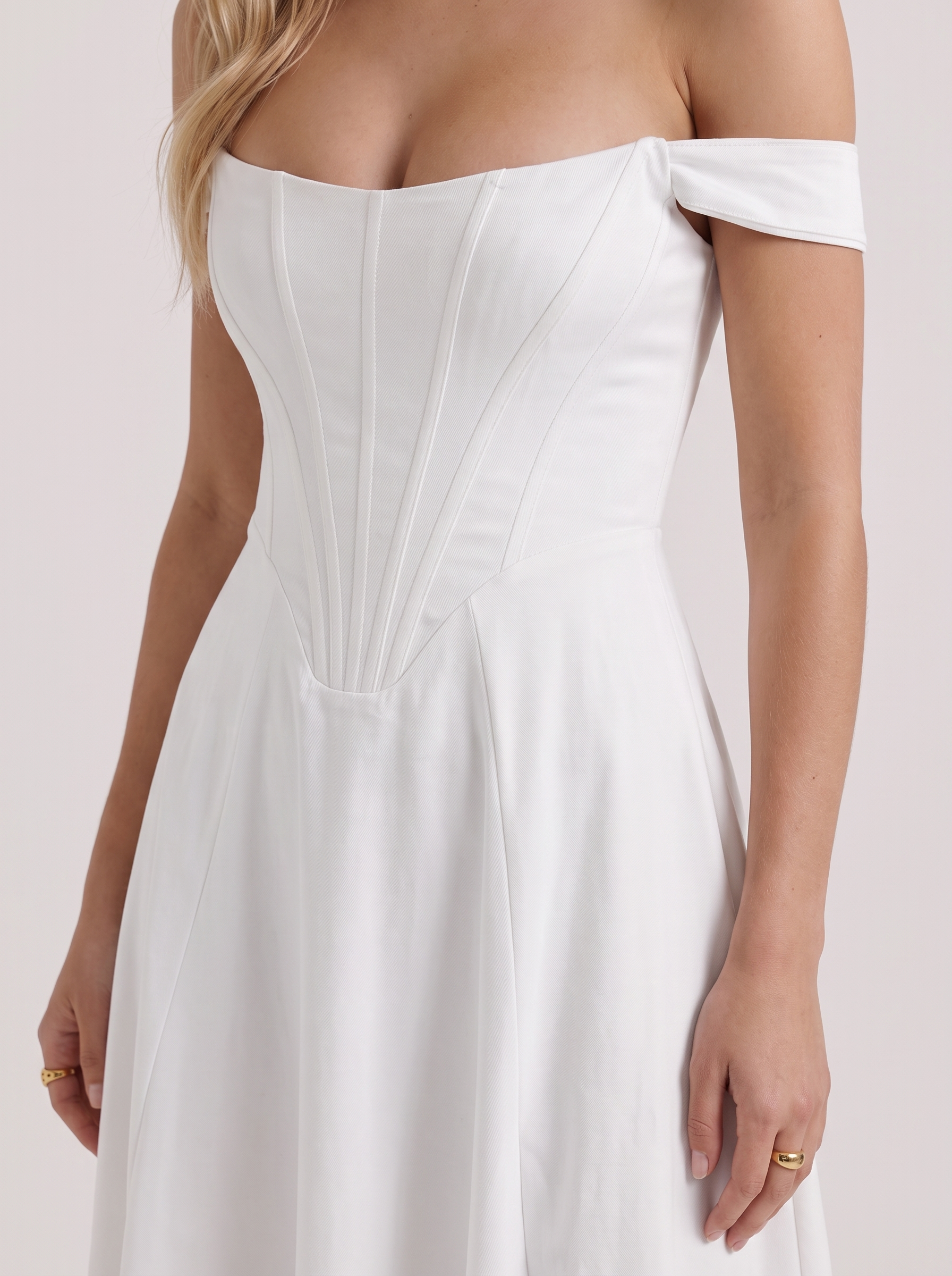 Astra Corset Midi Dress - White