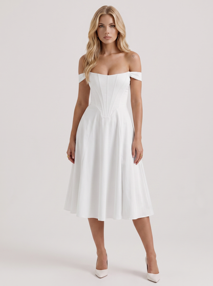 Astra Corset Midi Dress - White