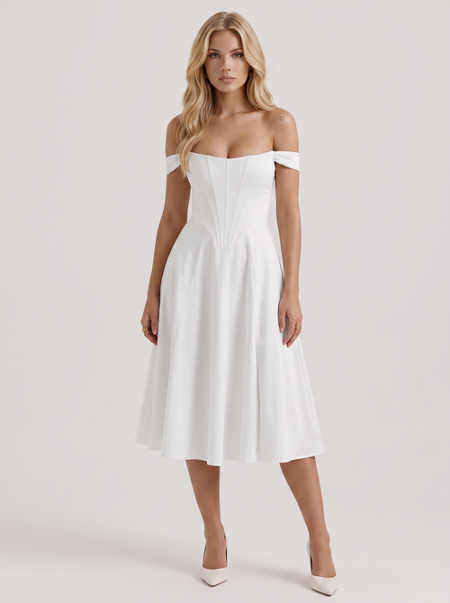 Astra Corset Midi Dress - White