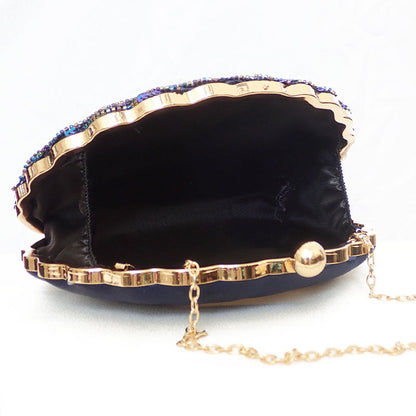 Women blue clutch bag with sequin finish and beaded detail