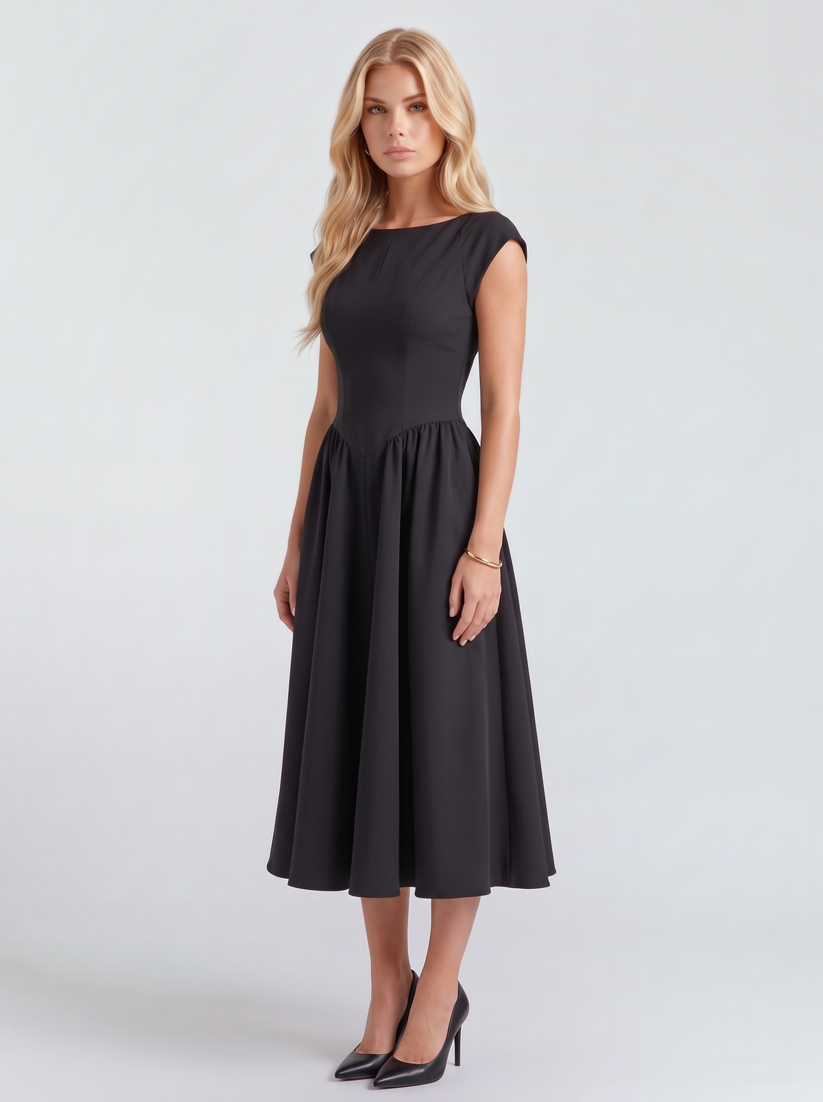 Augusta Structured Midi Dress - Black