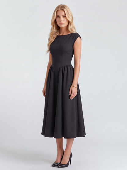 Augusta Structured Midi Dress - Black