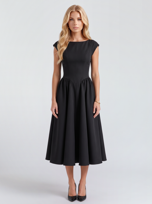 Augusta Structured Midi Dress - Black