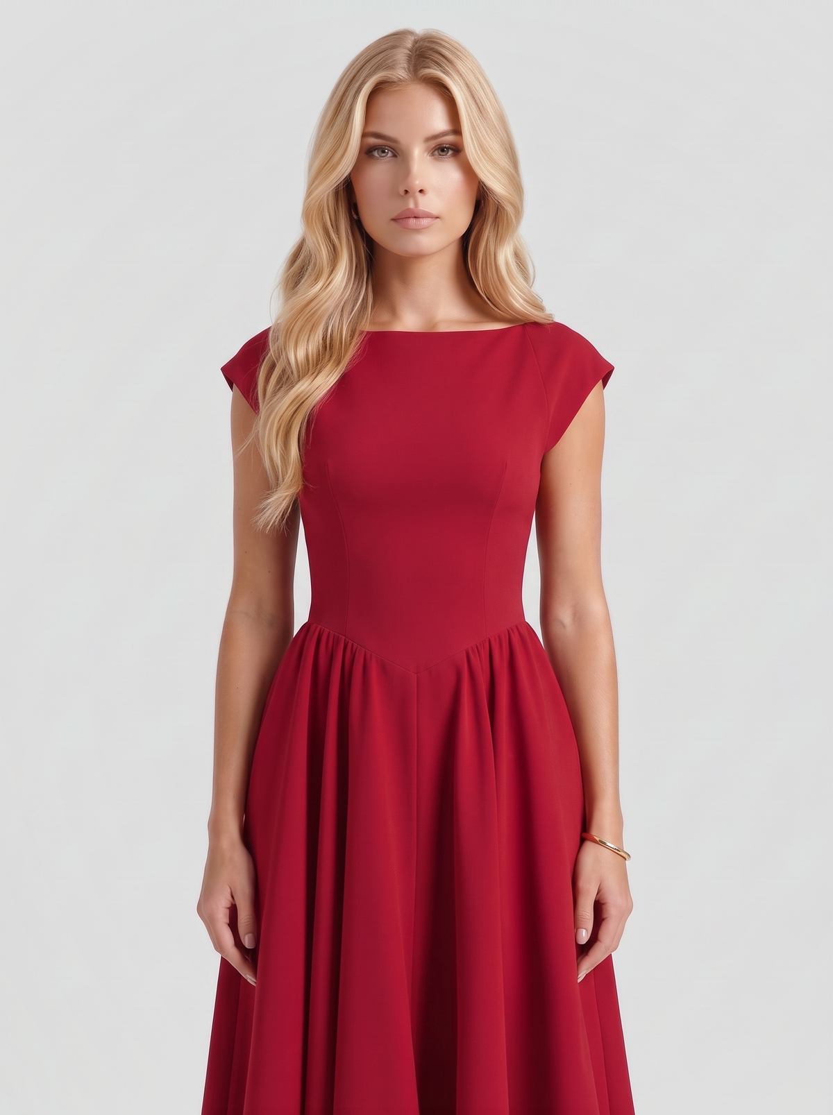 Augusta Structured Midi Dress - Red
