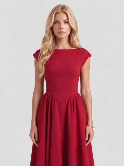Augusta Structured Midi Dress - Red