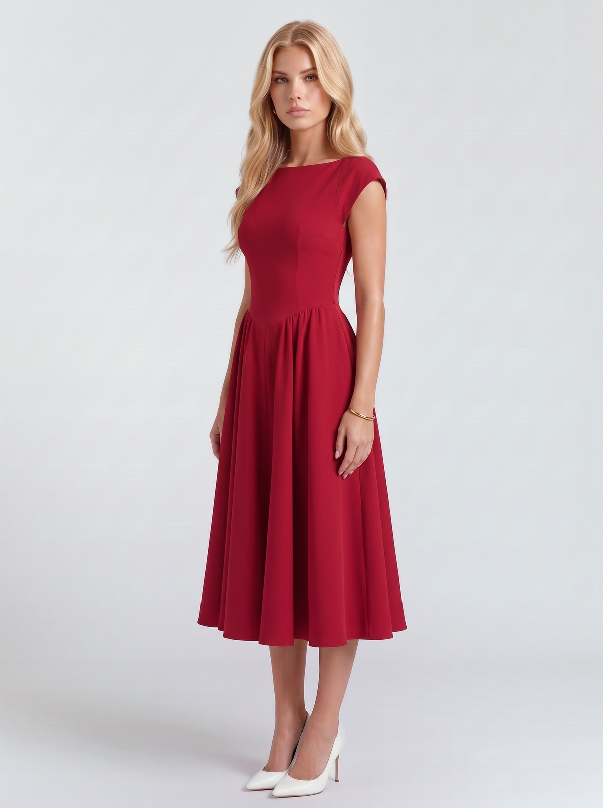 Augusta Structured Midi Dress - Red