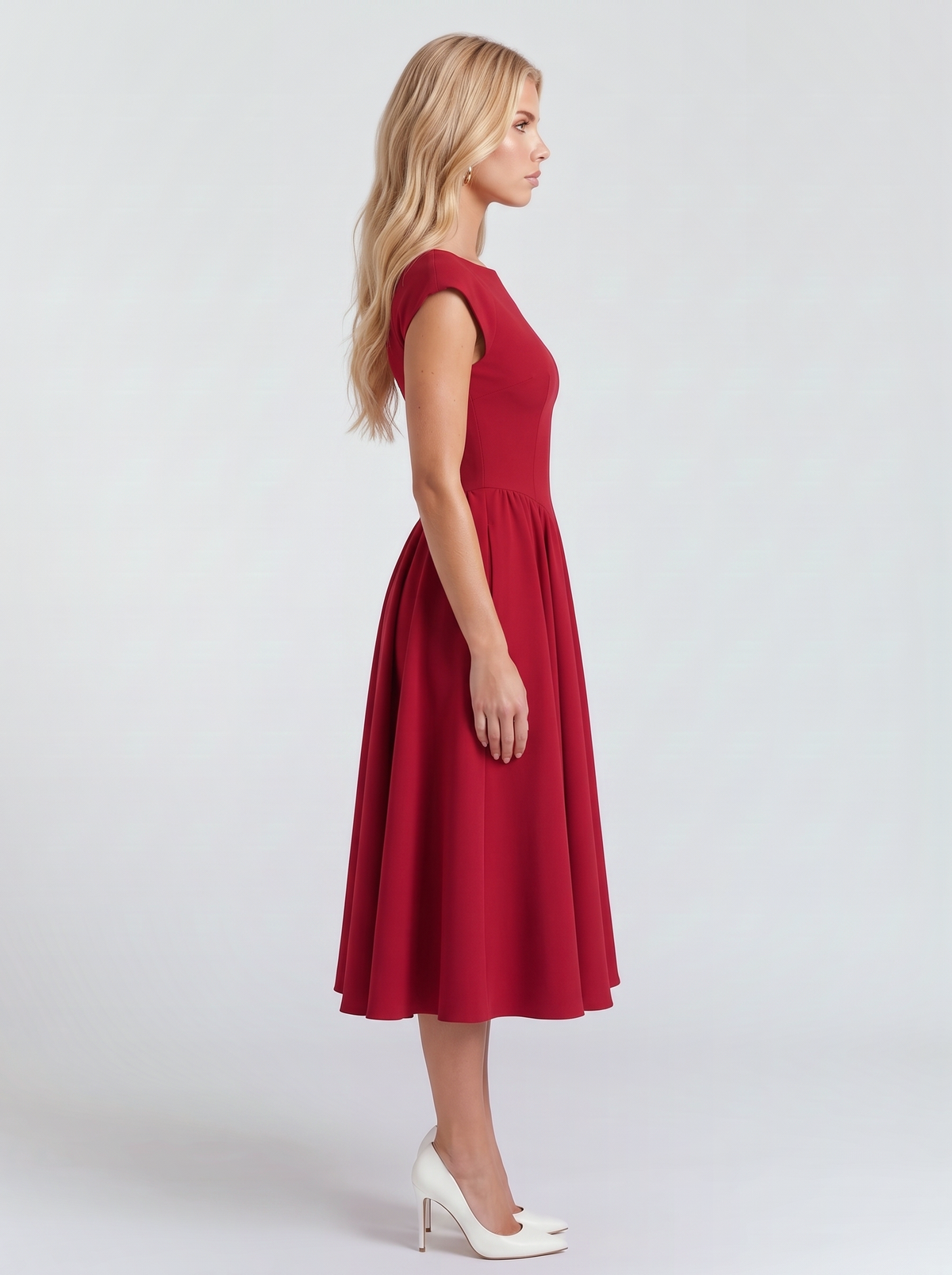 Augusta Structured Midi Dress - Red