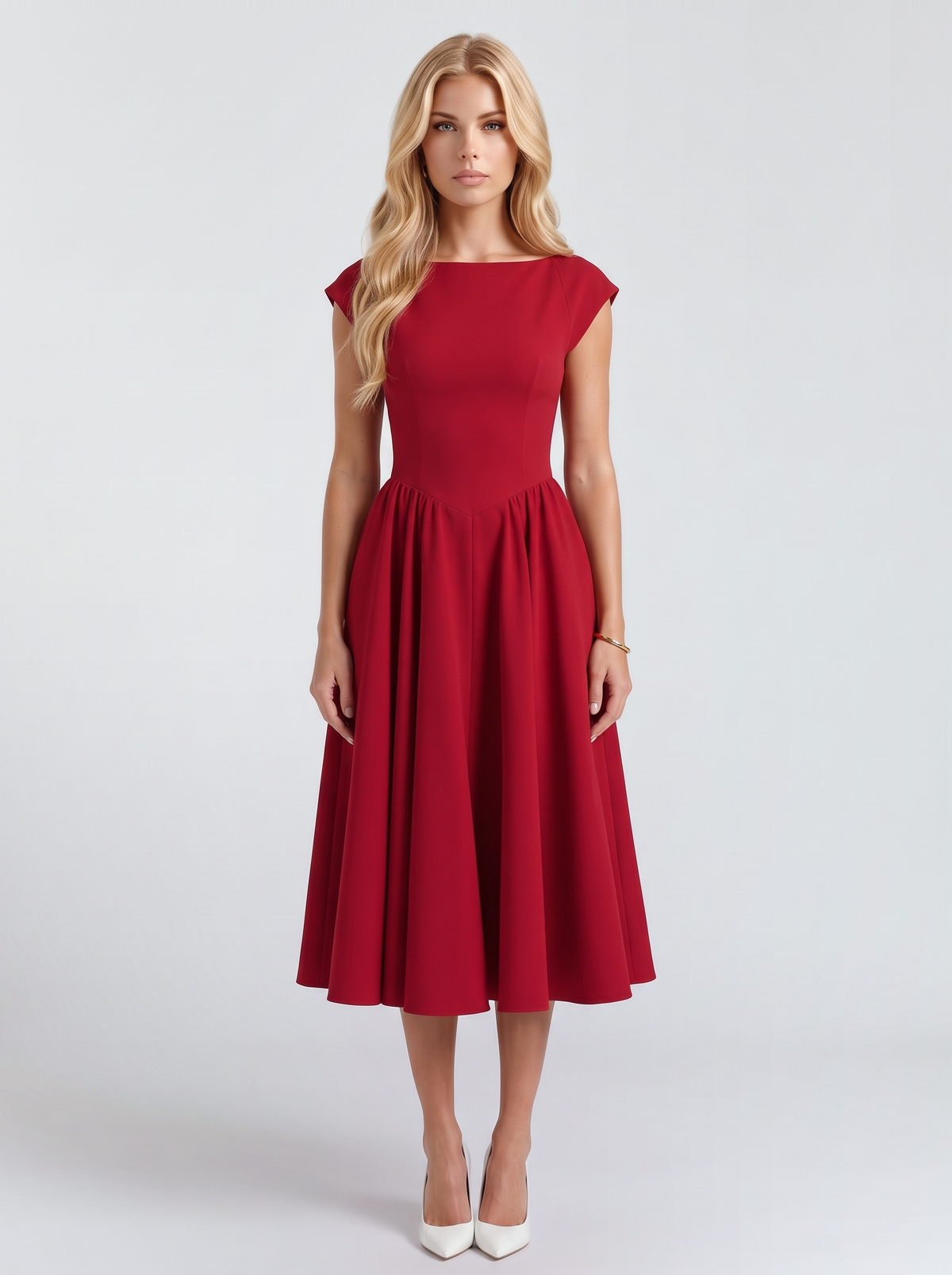 Augusta Structured Midi Dress - Red