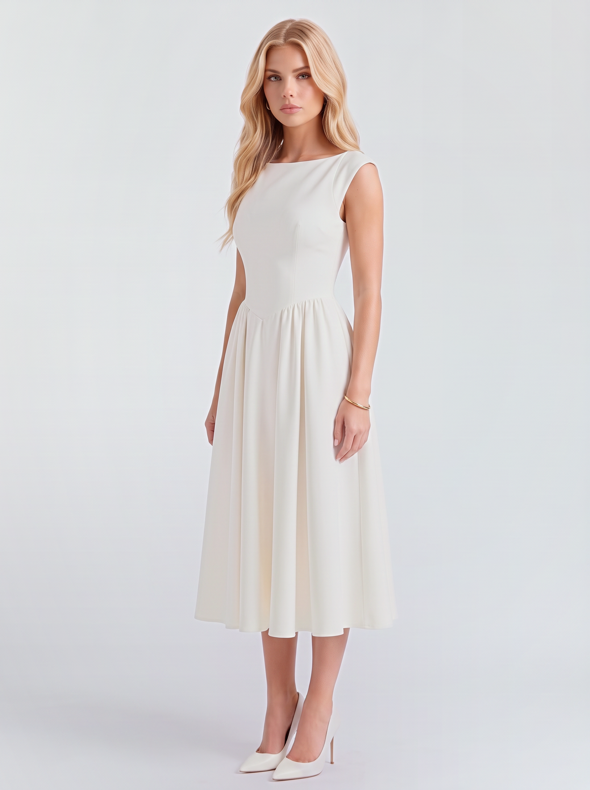 Augusta Structured Midi Dress - White