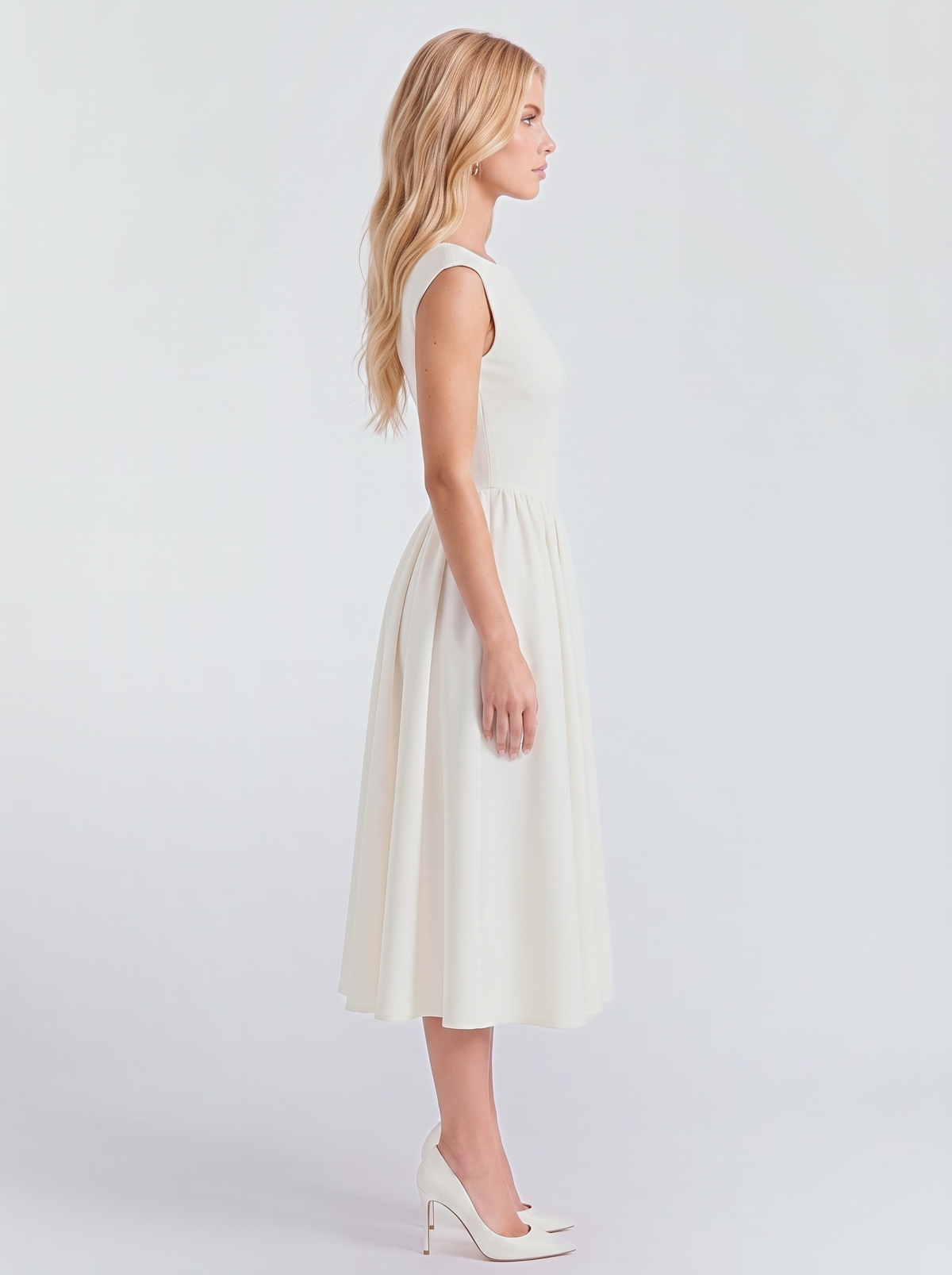 Augusta Structured Midi Dress - White