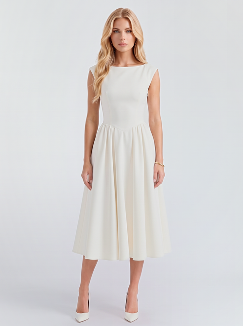 Augusta Structured Midi Dress - White