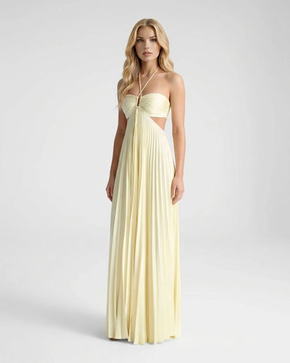 Aurora Pleated Cutout Maxi Dress - Butter Yellow