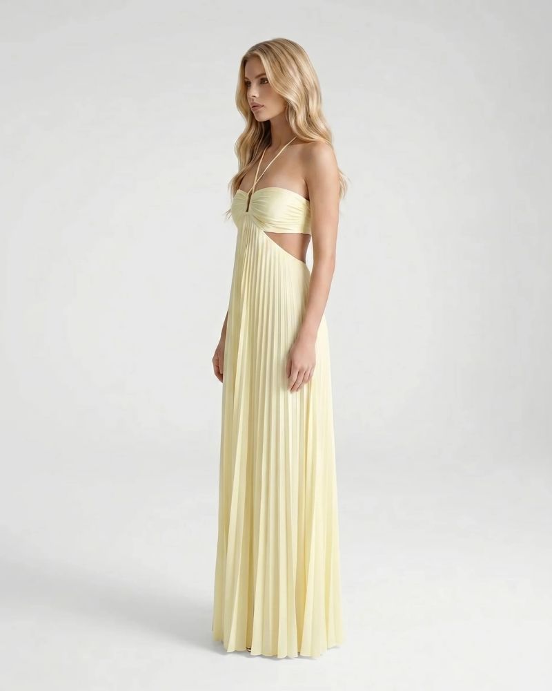 Aurora Pleated Cutout Maxi Dress - Butter Yellow