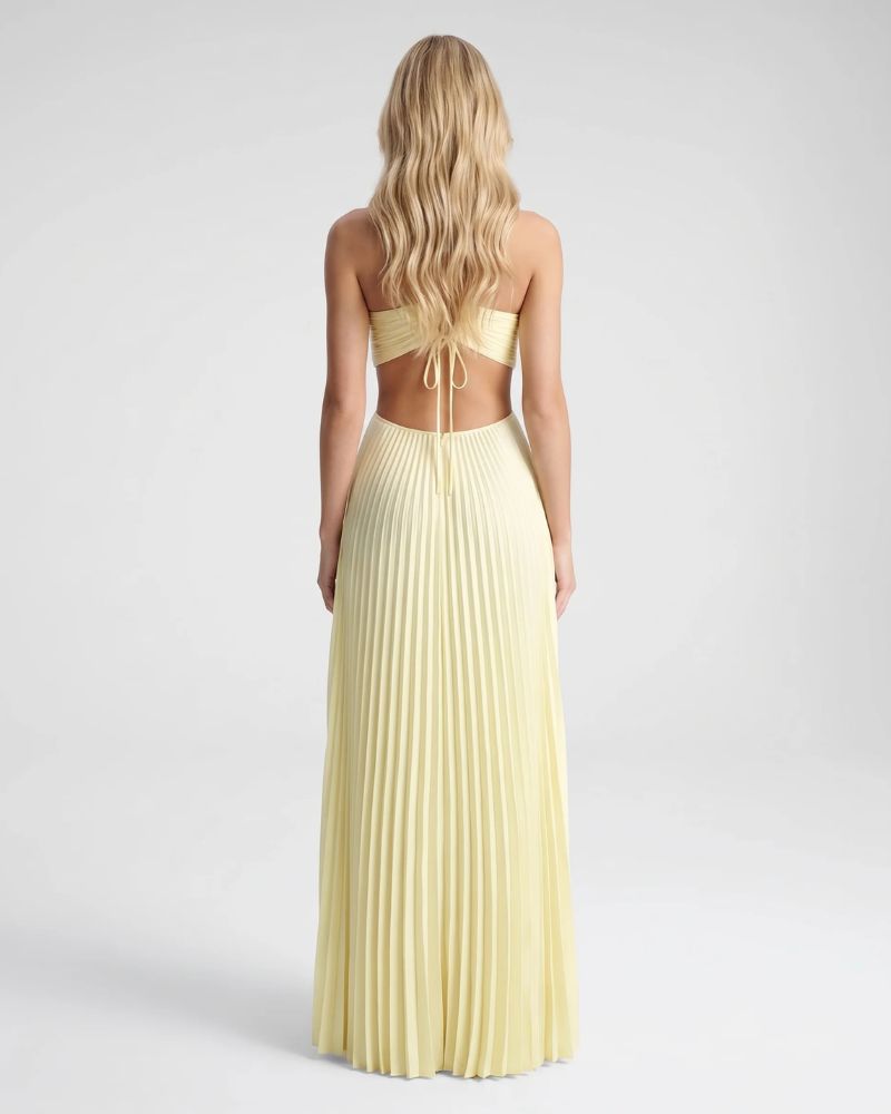 Aurora Pleated Cutout Maxi Dress - Butter Yellow