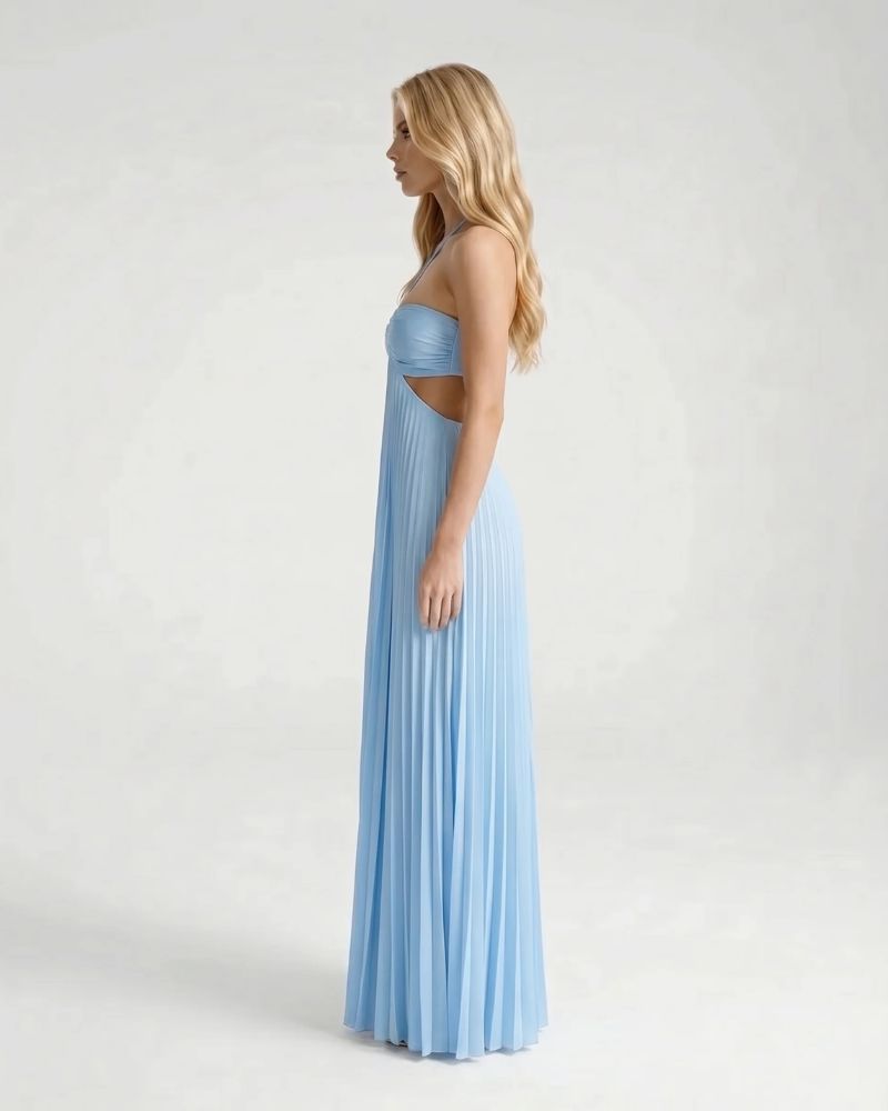 Aurora Pleated Cutout Maxi Dress - Light Blue