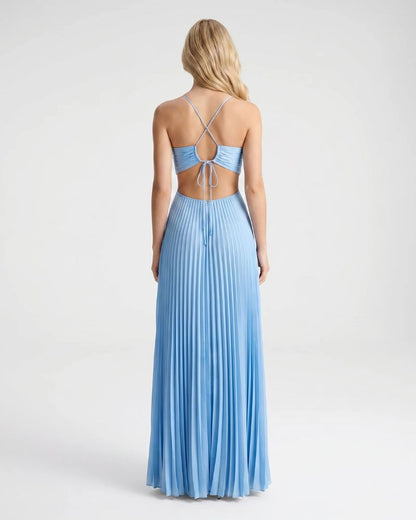 Aurora Pleated Cutout Maxi Dress - Light Blue