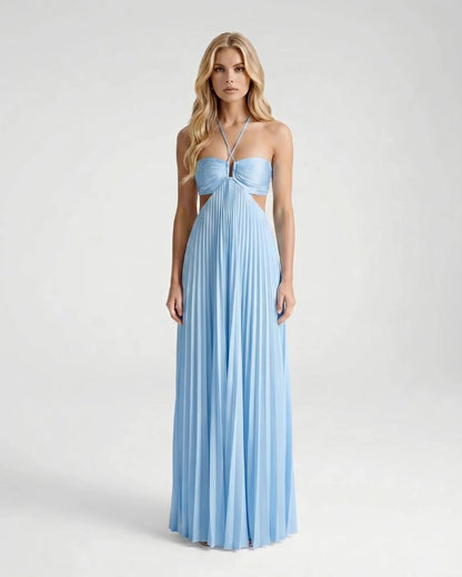 Aurora Pleated Cutout Maxi Dress - Light Blue