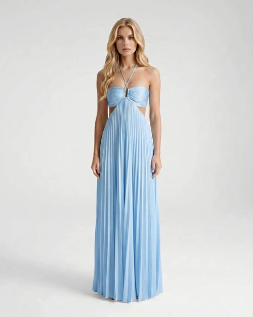Aurora Pleated Cutout Maxi Dress - Light Blue