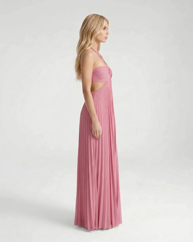 cut out pleated maxi dress Aurora Pleated Cutout Maxi Dress - Pink - L - Fashion