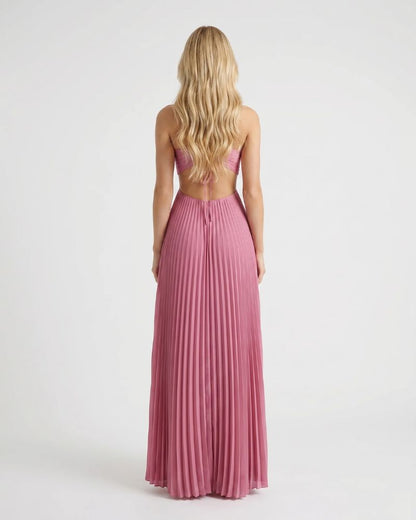 Aurora Pleated Cutout Maxi Dress - Pink