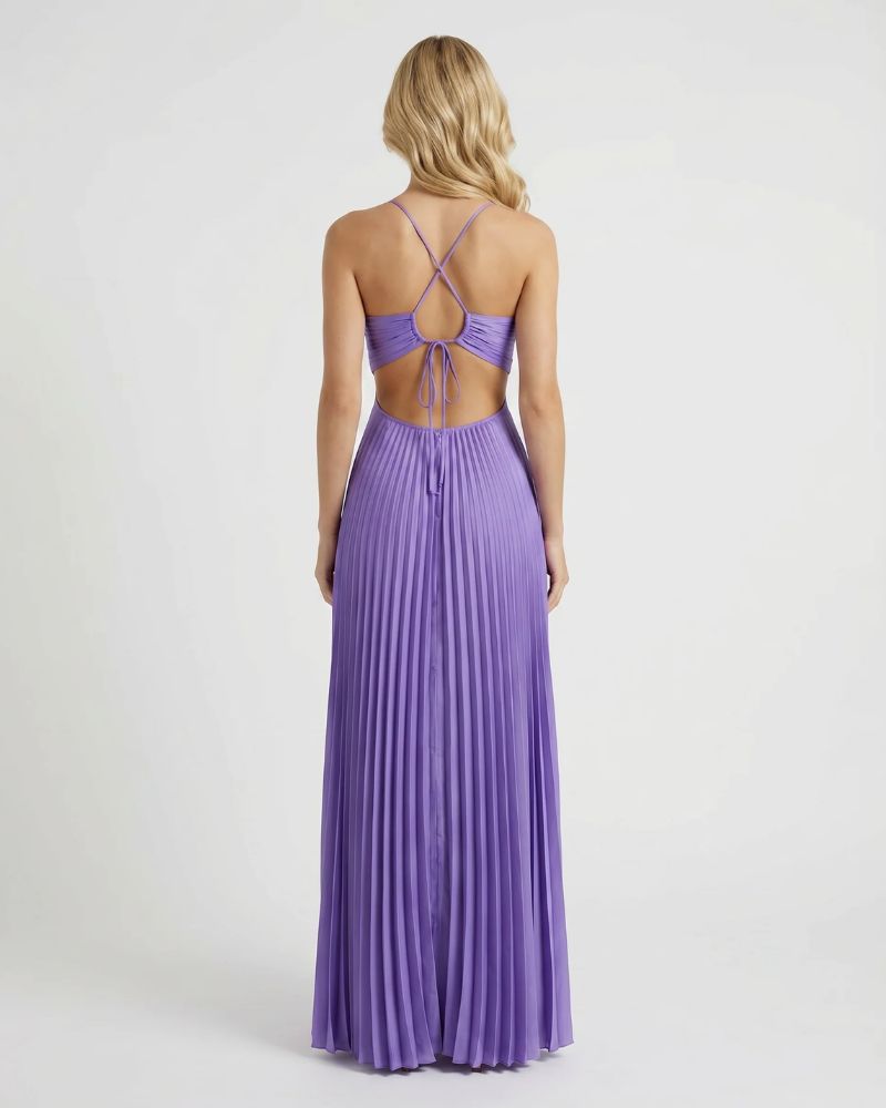 Aurora Pleated Cutout Maxi Dress - Purple