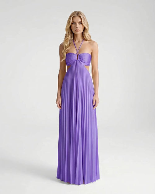 Aurora Pleated Cutout Maxi Dress - Purple