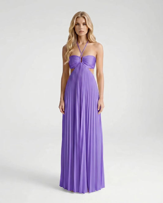 Aurora Pleated Cutout Maxi Dress - Purple