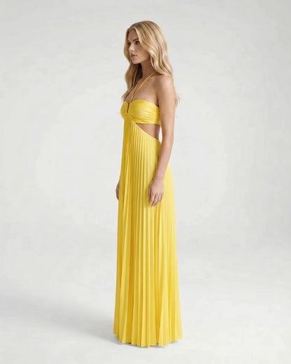 Aurora Pleated Cutout Maxi Dress - Yellow